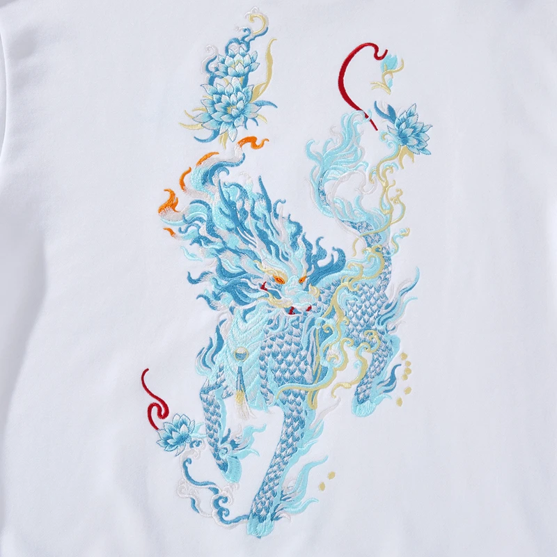 Lyprerazy Autumn Winter New Dragon Embroidery Hoodies National Tide Chinese Style Men Cotton Crew Neck Pullover Tops