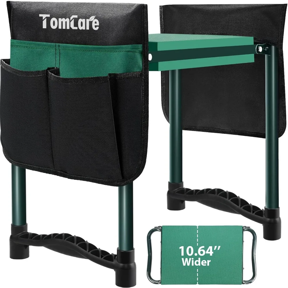 Foldable Garden Kneeler Seat with 10.64" Wide Soft Pad, 400lb Capacity, Tool Pouches & Non-Slip Feet