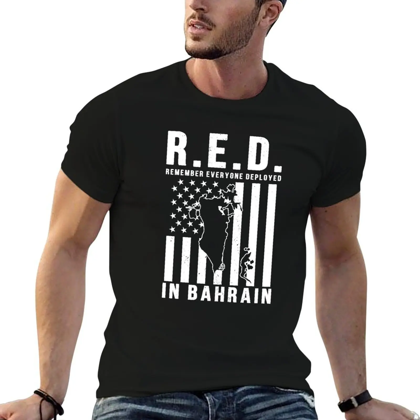 

RED Friday Remember Everyone Deployed in Bahrain T-Shirt anime tshirt t shirts cotton 100% T-Shirt
