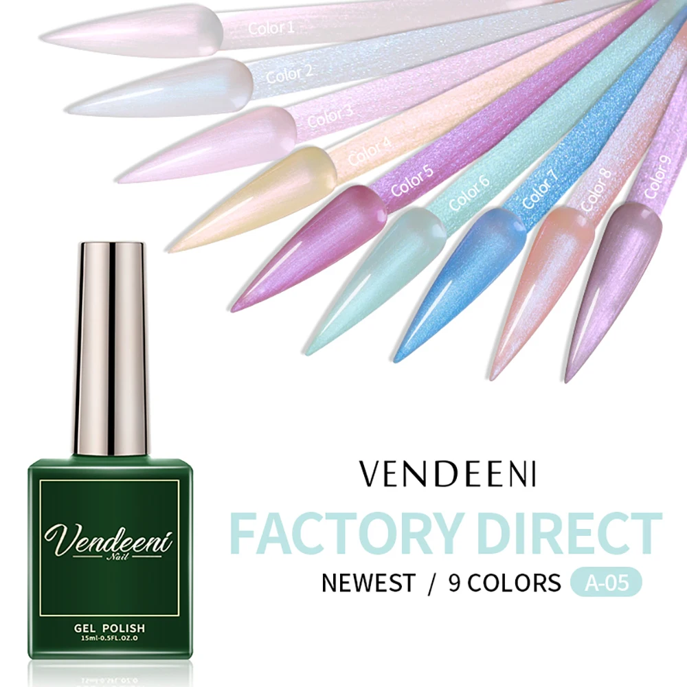 Vendeeni 9 Colors Pearl Shell Crystal Gel Nail Polish Soak off Glitter Powder Gel Lacquer Transparent Manicure Nail Varnish - view 2