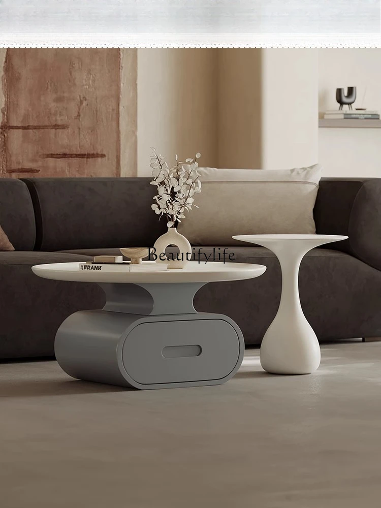 

10*Minimalist round coffee table living room household cream style high-end coffee table