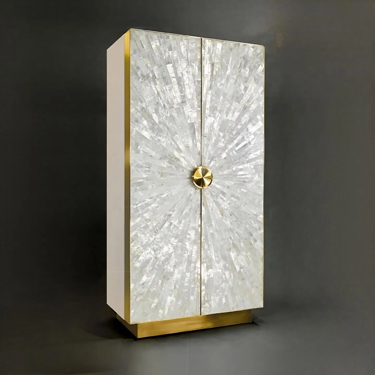 Luxury Pearl Shell Wine Cabinet Modern LED Lighted Glass Display Cabinet High-End Villa Living Room Buffet & Bar Storage