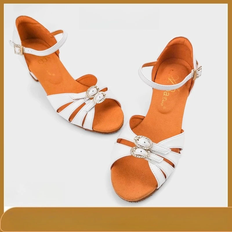Vennystyle Latin Dance Shoes - Girls' Professional White Soft Sole Comfort Practice Shoes for Exam & Competition