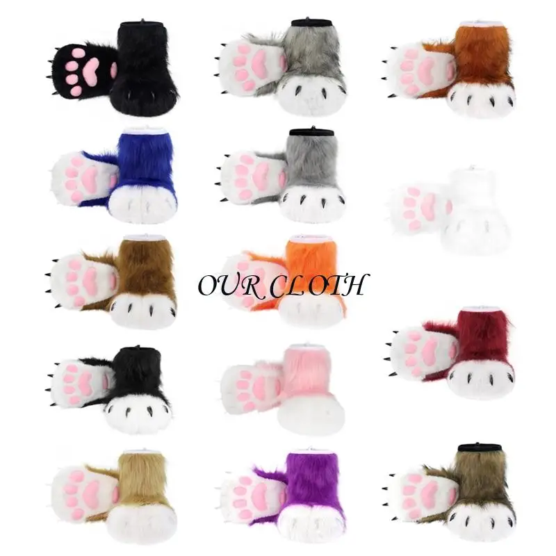 

1Pair Halloween Cosplay Costume Accessories Cats Wolf Dog Foxes Fursuit Feet Paws Claw Shoes Furry for Adult Kid Y1AC