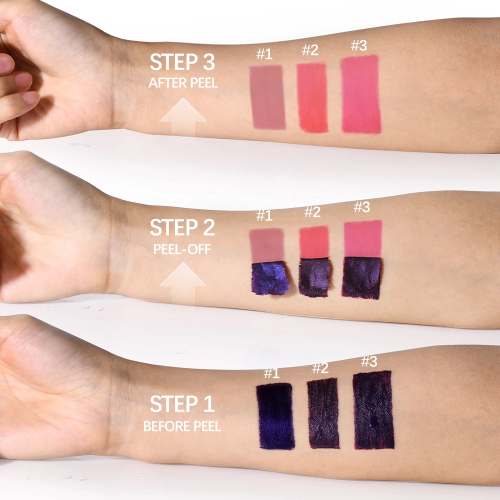 3 สี Peel Off Lip Stain เปิดเผย Long Lasting กันน้ําสีชมพู Lip Tint Transfer Proof Non-stick Cup Lip Stain ผู้หญิงเครื่องสําอาง