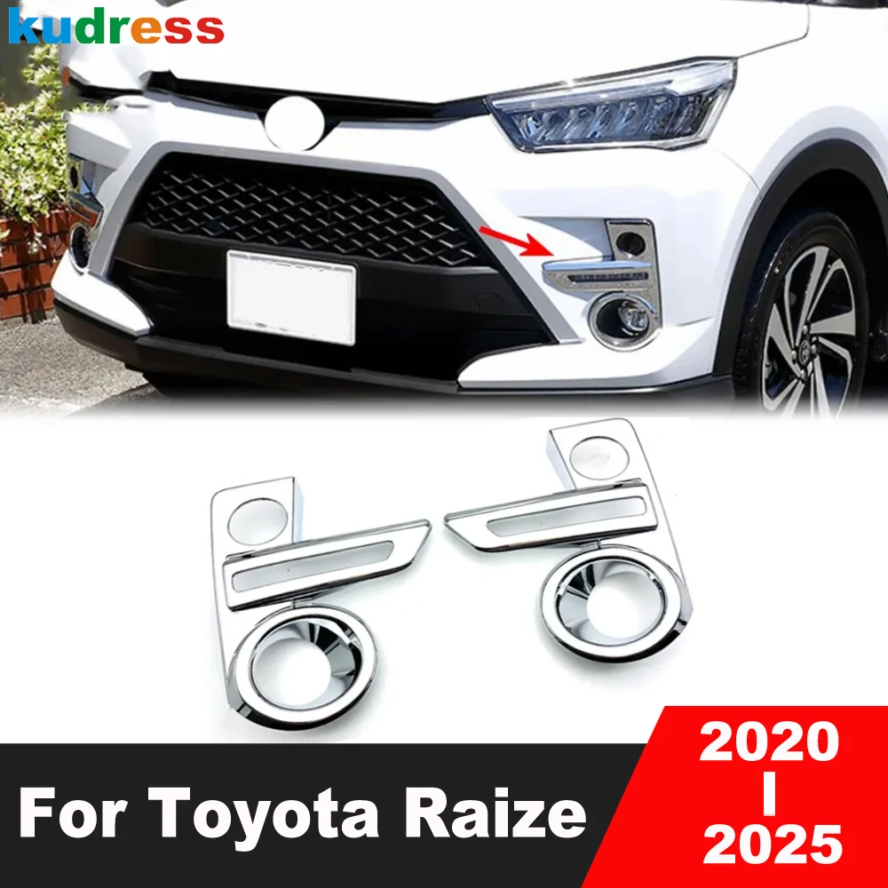 For Toyota Raize 2020-2023 2024 2025 Chrome Front Fog Ligt Lamp Cover Trim Head Foglight Eyebrow Eyelid Trims Car Accessories