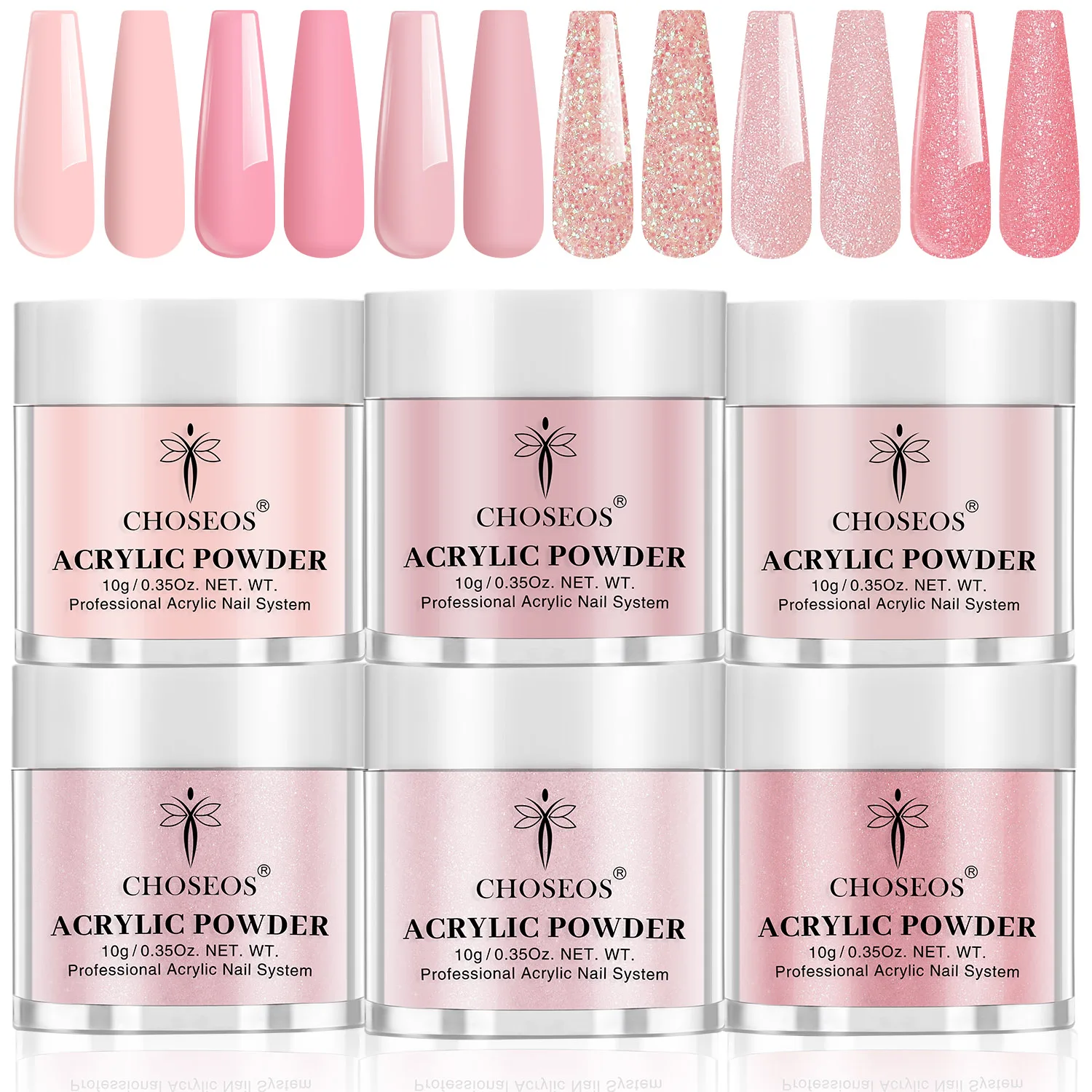 ชุดผงอะคริลิคสำหรับทำเล็บ 6 สี - ชุดออกแบบลายเล็บ DIY สำหรับงานศิลปะเล็บ 3 มิติ, ทำเล็บแบบฝรั่งเศส และงานศิลปะเล็บ