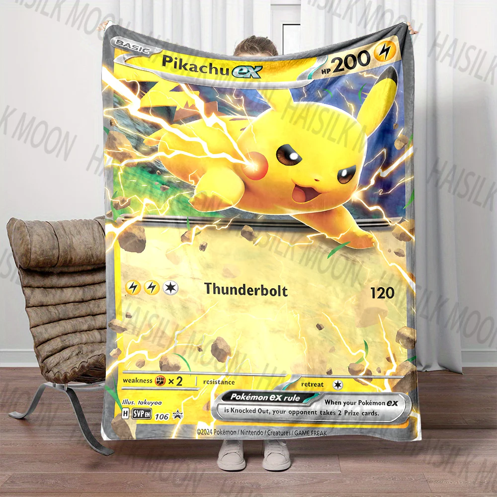 Pokémon Game Cards Pikachu Print Blanket Warm Soft Fluffy Throw Kids Adult Sofa Bed Break Blanket for Travel Camping Picnic Car