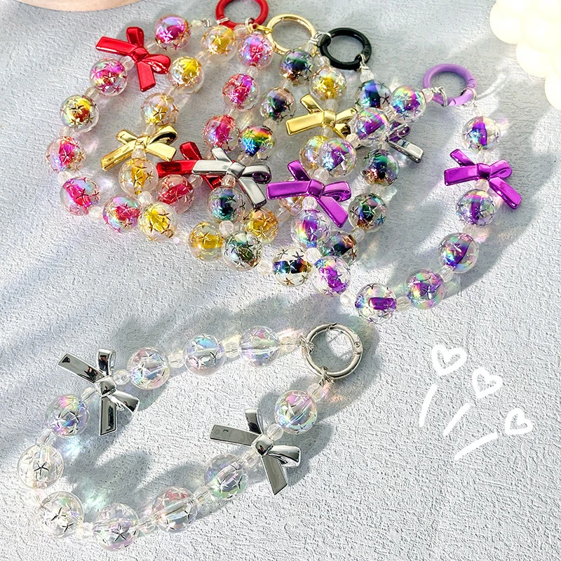Anti Loss Mobile Phone Strap Chain Colorful BowKnot Beaded Pendant Bag Hangings Decoration Gift image 2