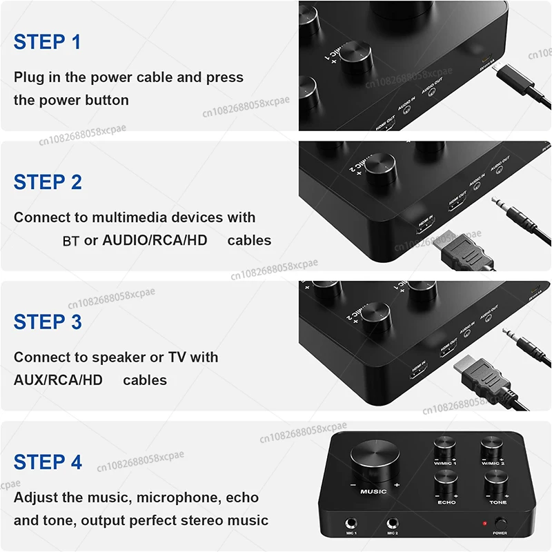 Karaoke Wireless Microphone Mixer System Karaoke 2-Channel UHF Cordless Handheld Dynamic Microphone Echo 100ft