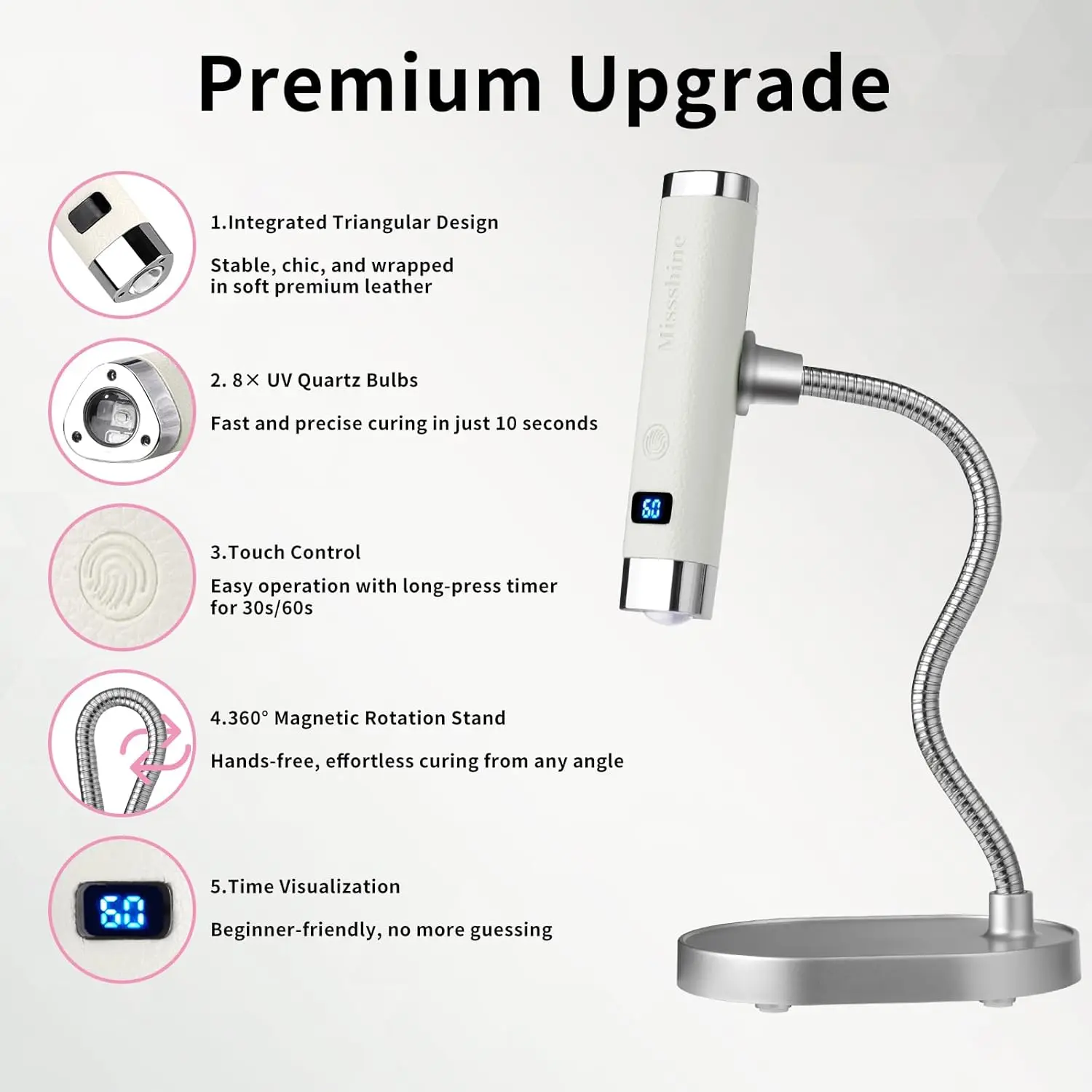 مصباح أظافر محمول بالأشعة فوق البنفسجية، مجفف أظافر LED قابل لإعادة الشحن مع مستشعر تلقائي، مصباح أظافر لاسلكي سريع المعالجة (أبيض)