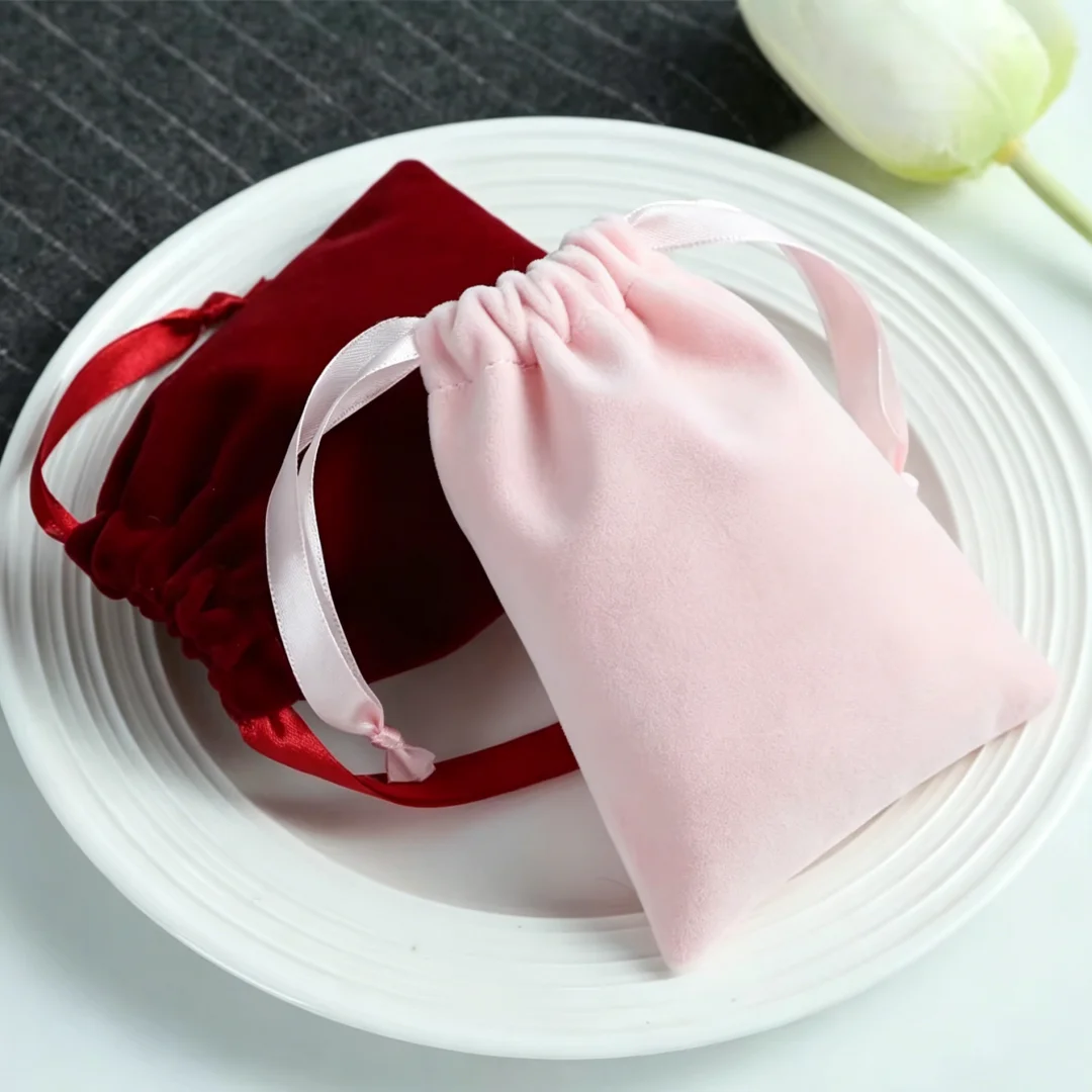 Thick Velvet Jewelry Bag Drawstring with Ribbon Small Pouches for Wedding Party Candy Bag Earring Packing Organizer Custom view 2