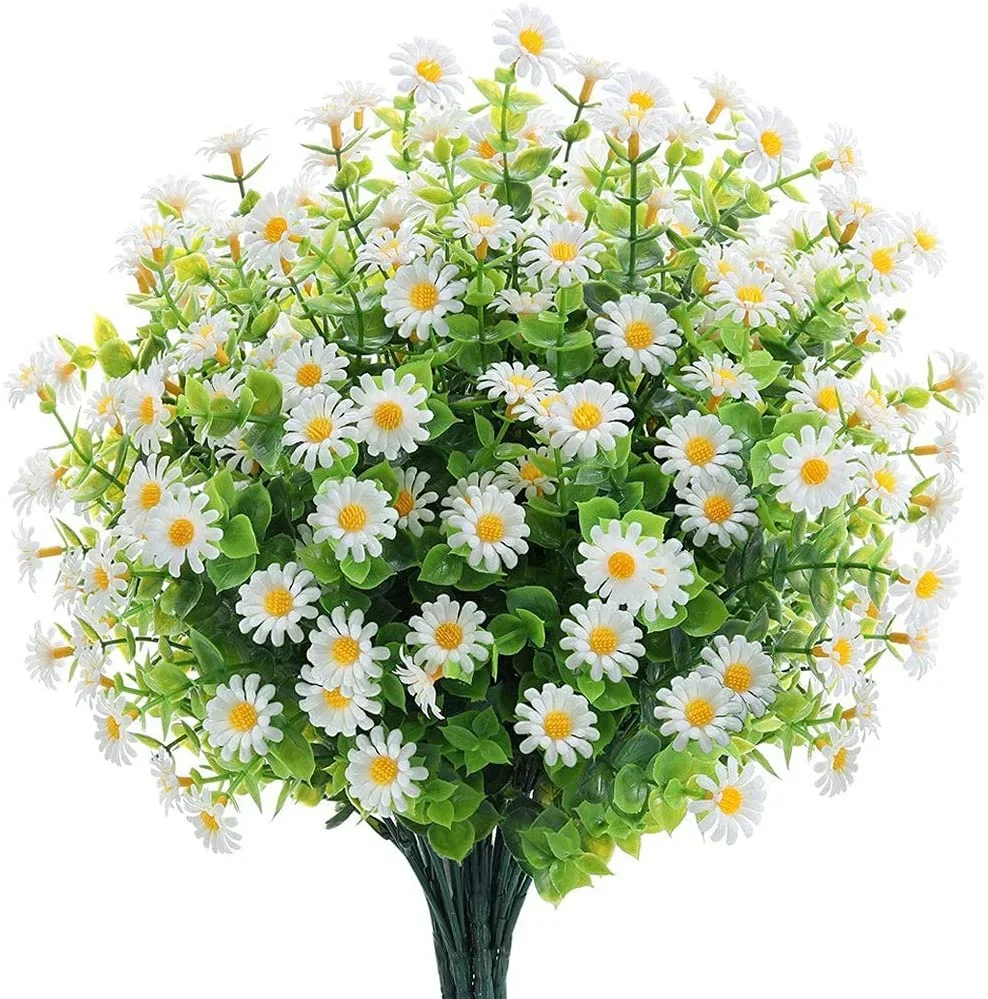 

10 Bundles Artificial Small Daisy Mums Flowers Outdoor Indoor Outside Hanging Plants Garden Porch Window Wedding Farmhouse Decor