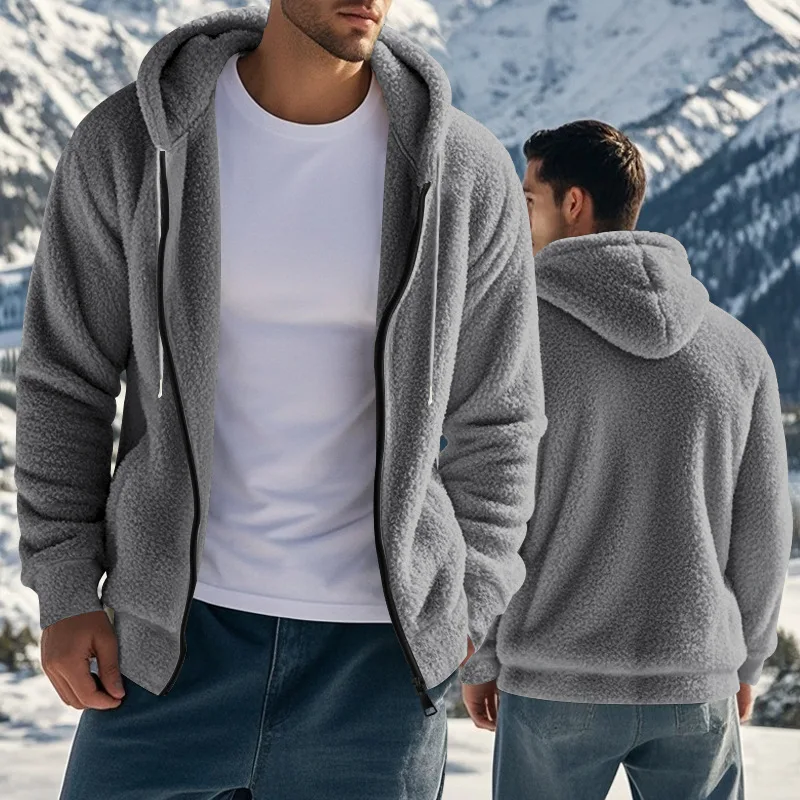 2026  Autumn Winter New Fashion Men’s Casual Trendy Loose Polar Fleece Simple Zipper Basic Hooded Coats Male Clothes Jacket Tops