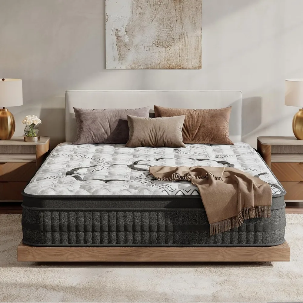 12 Inch Queen Size Mattresses in a Box, Memory Foam Hybrid Mattress, with Individual Pocket Spring for Motion