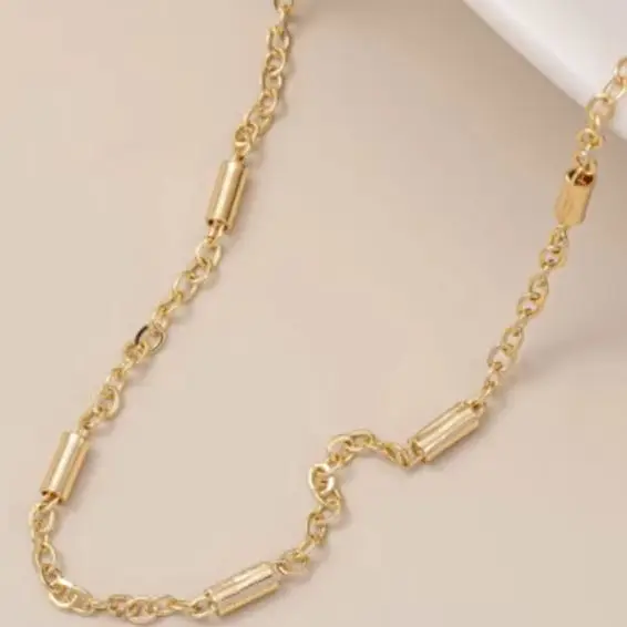 

14K Gold-Plated Handcrafted Loose Flat O Long Tube Chain DIY Bracelet Necklace Accessory Chain for Jewelry Making