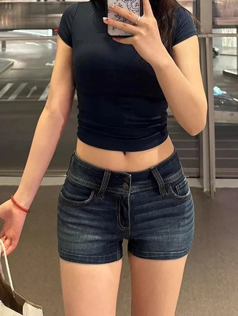 Damen-Jeans-Shorts Sommer Sexy Niedriggeschnittene Enge Elastische Jeans-Kurzhosen Vintage Y2K Streetwear Hot Shorts – Detail 6