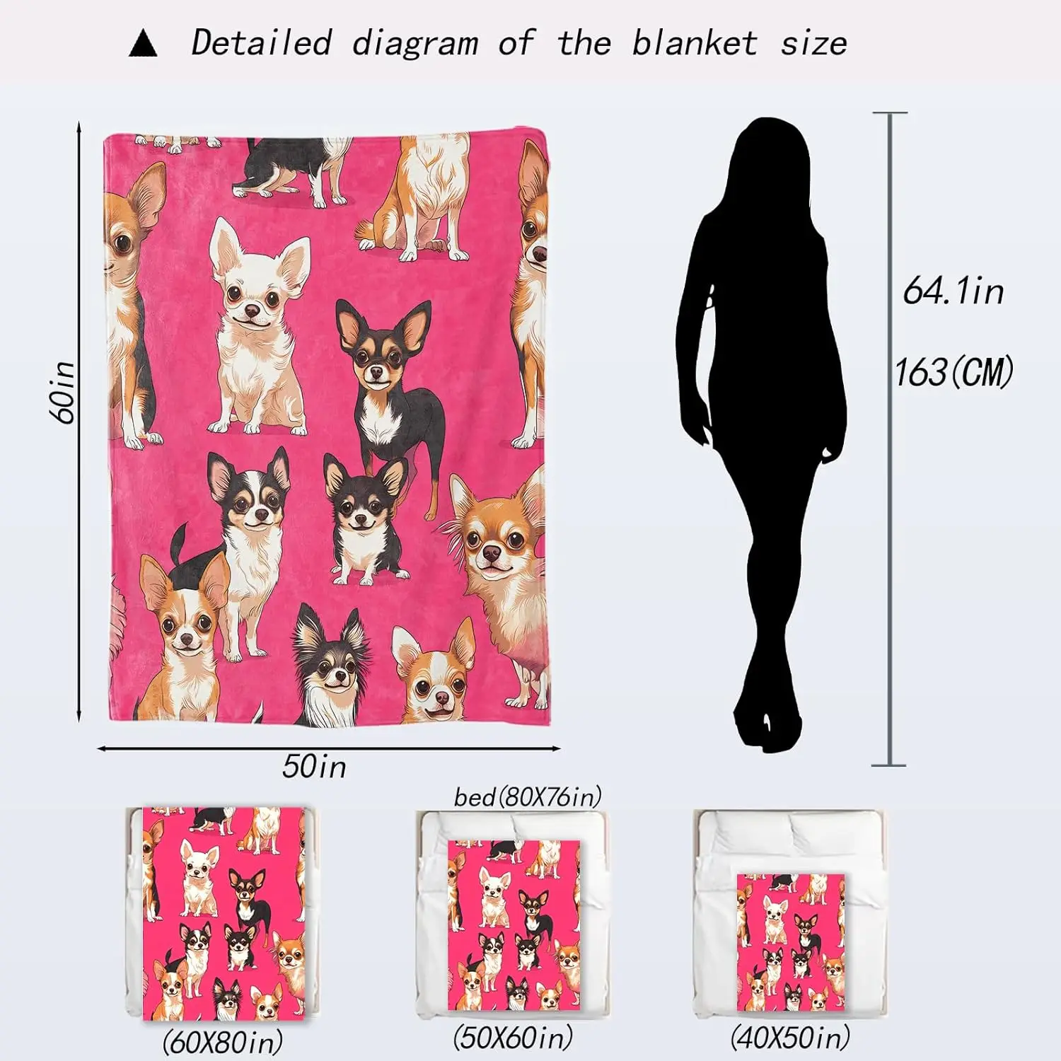 Chihuahua Blanket Cute Dog Bright Pink Fleece Throw,Gifts for Kids Adult,Soft & Warm,Lightweight,for Modern Fun Decor,Pet Lovers