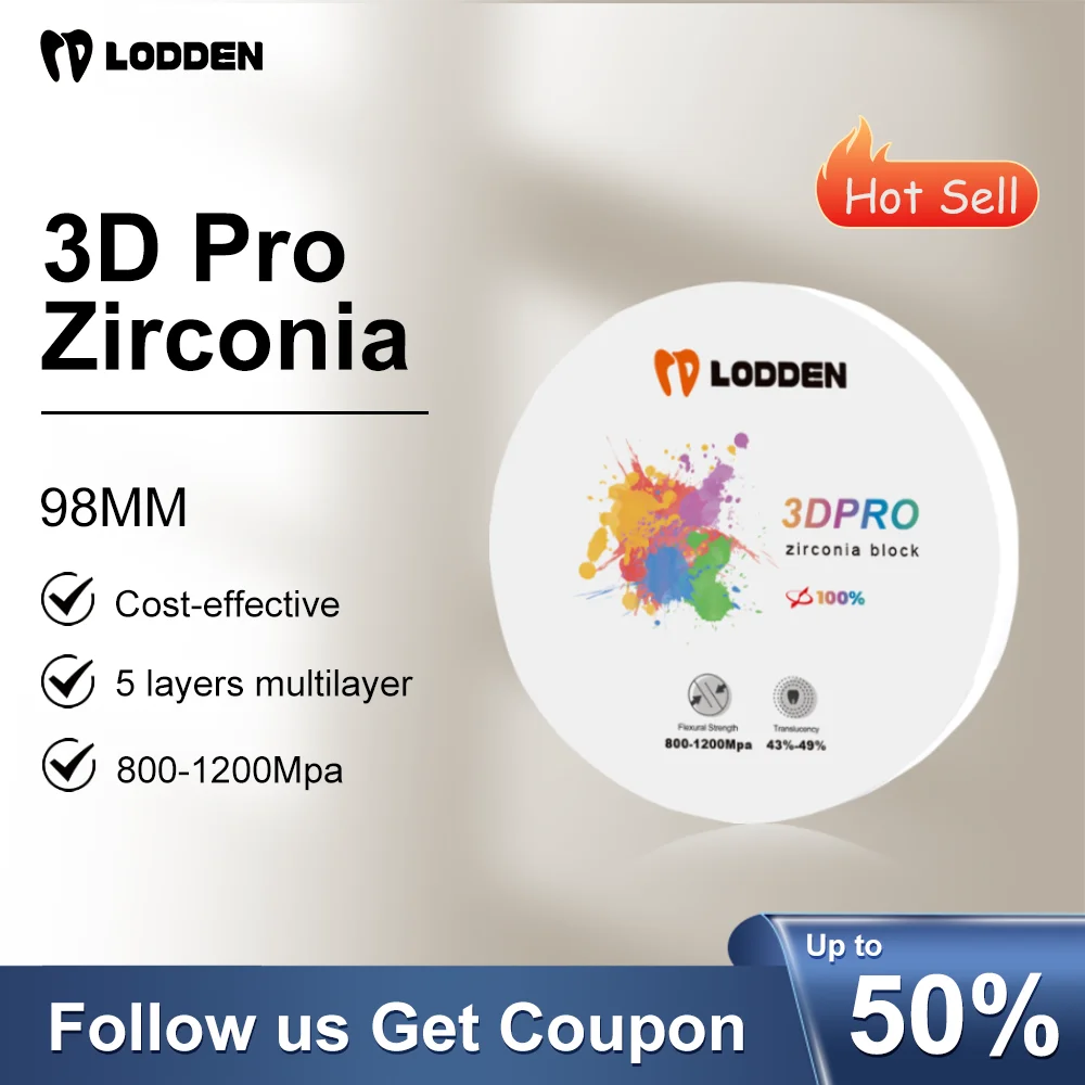 

Lodden Dental Lab Zirconia Block 3D PRO Multilayer Zirconia Disc Dentist Material Vita 16 Colors for CAD CAM 98mm Open System