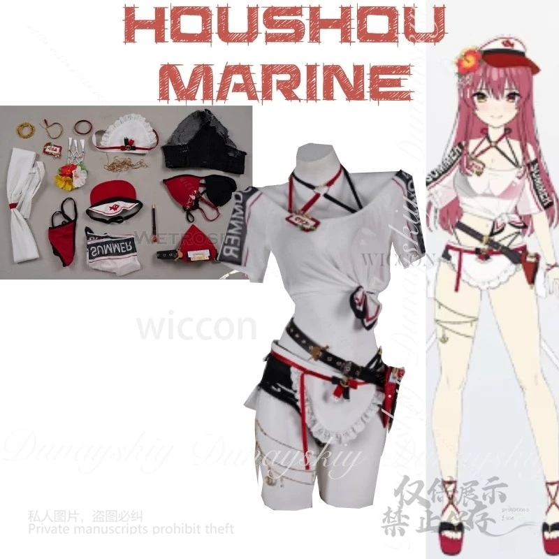 Holo live Gamers Virtual Anchor JP Houshou Marine Косплей Летний купальник с длинным красным париком Youtube Косплей Костюм Полный комплект