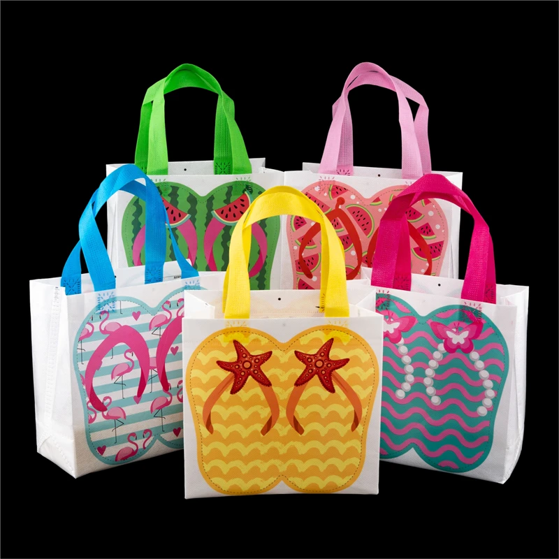 LBSISI Life-Colorful Summer Beach Tote Gift Bags, Flip Slipper Pattern, Reusable Theme Party, Birthday Supplies, 10 Pcs, 24Pcs