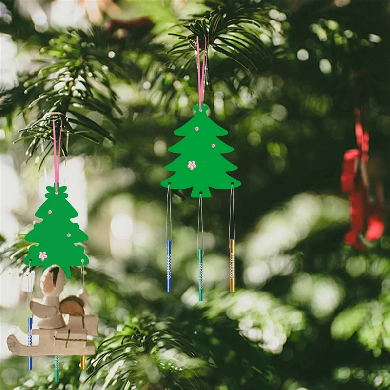 

Hot Sale 12 Pack Christmas Tree Wind Chime Kit For Kids Christmas Evergreen Tree Scratch Paper Art Ornaments Christmas Decoratio