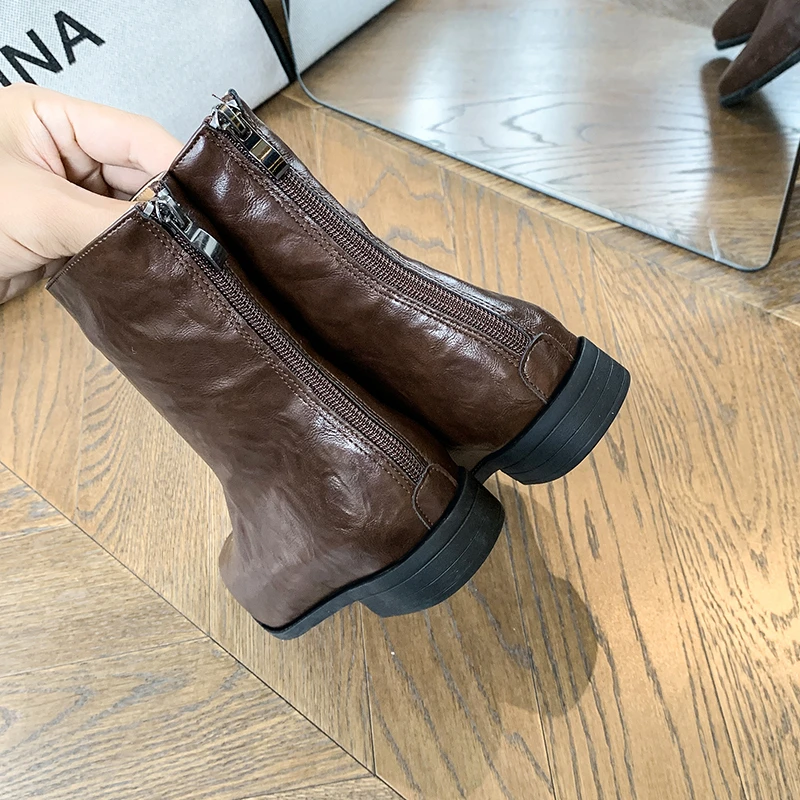 Aphixta Back Zipper Shoes Women Boots Crystal Square Heel Ankle Boots For Women Botines Mujer Ladies Shoes Fashion Woman Shoes