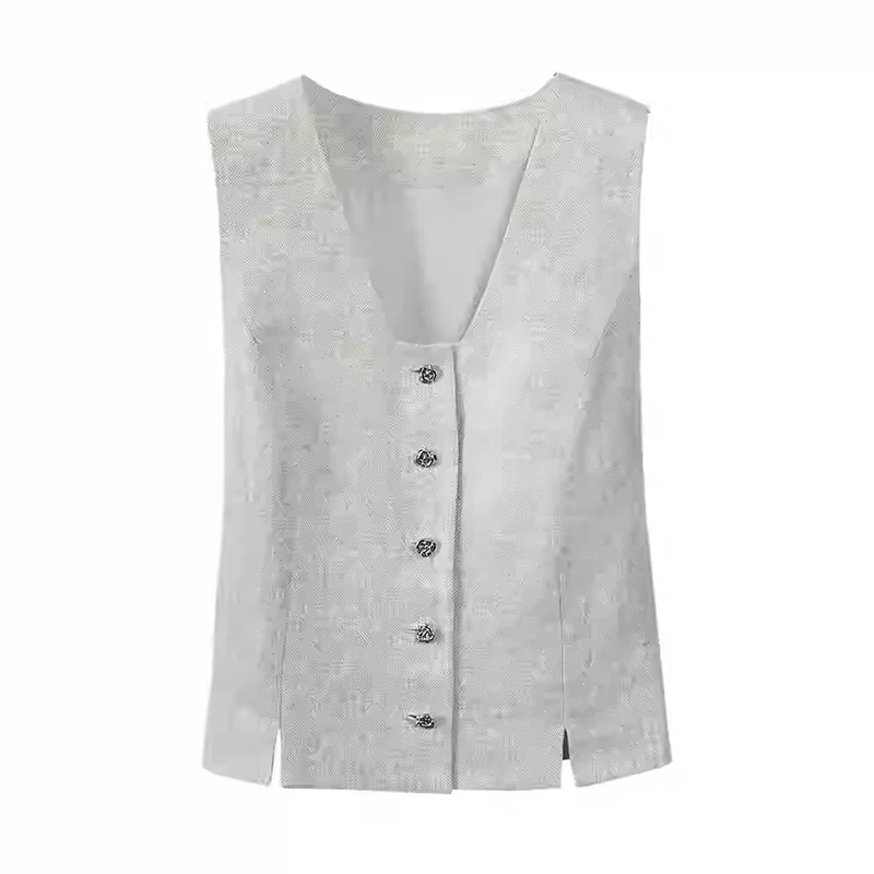 高品質リネンズボン衣装春の女性のノースリーブ V ネックベストトップ + ハイウエストルーズストレートパンツ夏のツーピースセット