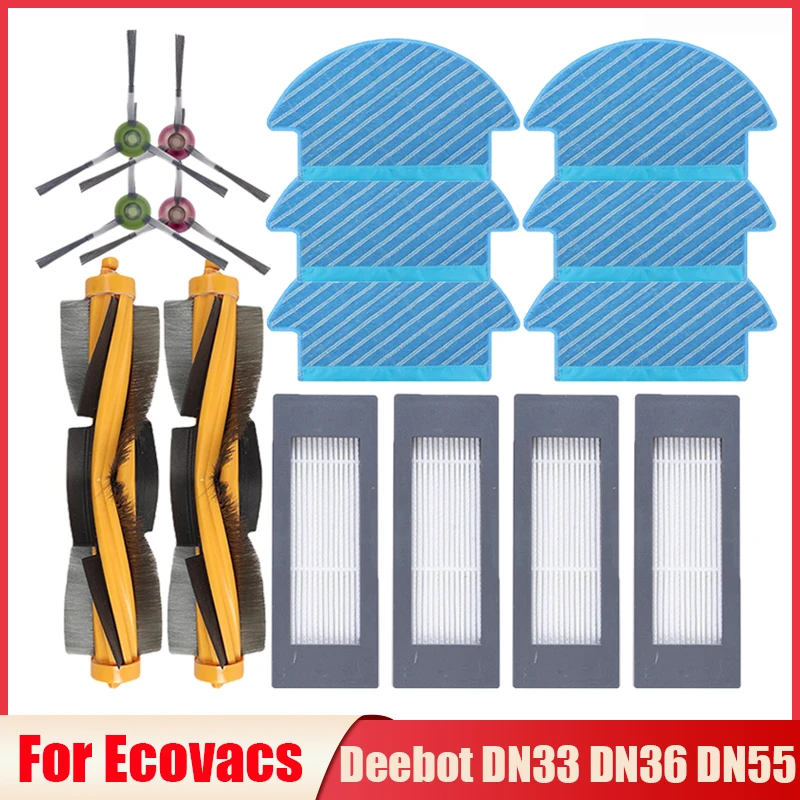 DN33 Ecovacs deebot ผ้าเช็ดทำความสะอาดได้, DN520 DN55 DN36อะไหล่เปลี่ยนลูกกลิ้งแปรงด้านข้างแผ่นกรอง HEPA