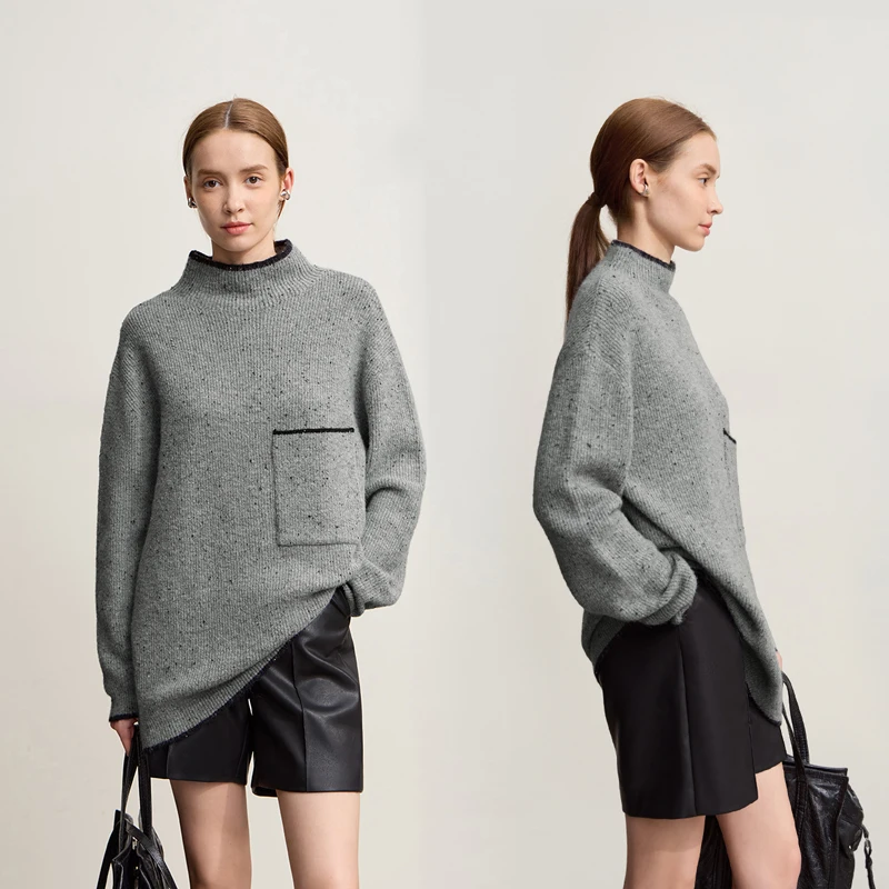 Amii Minimalist Sweater 2026 Winter New Semi-turtleneck Wool Loose Elastic Thick Long-sleeved Casual Sweater For Woman 12554033