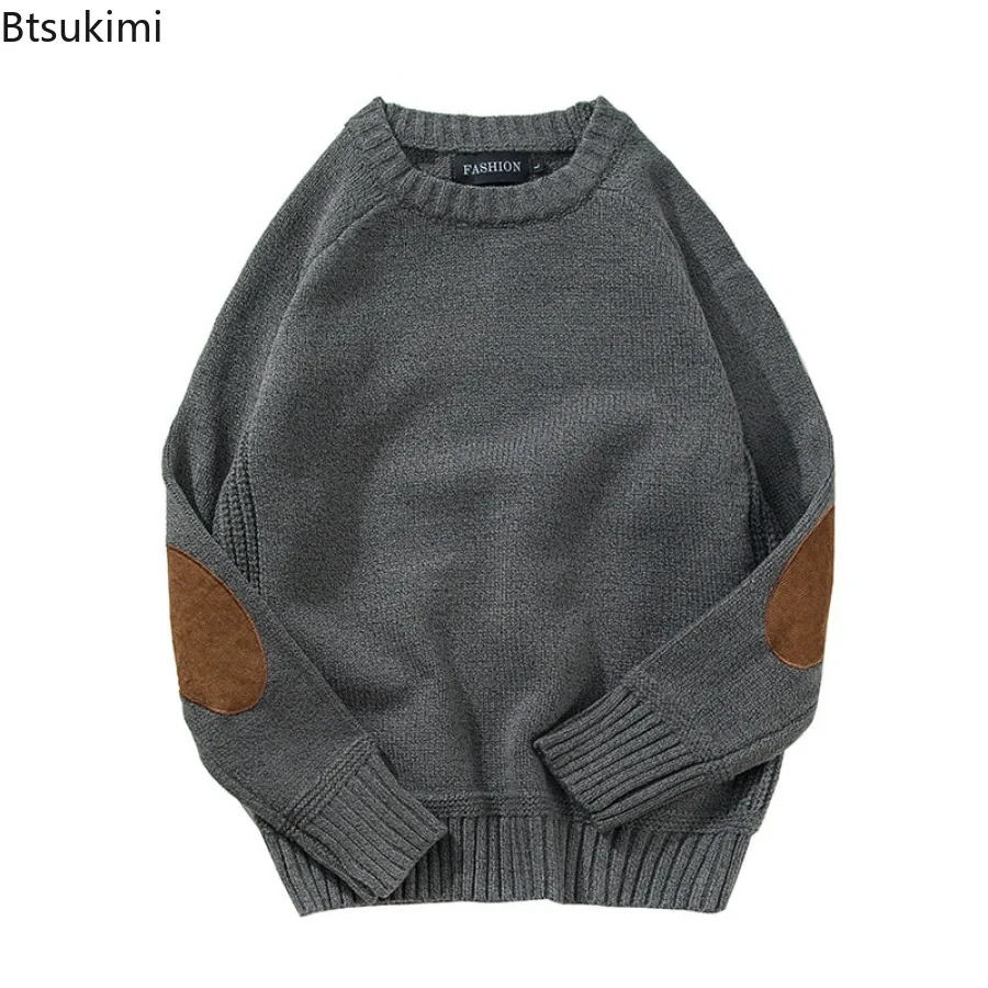 New 2025 Men's Warm Pullover Sweater Tops Fashion Patch Designs Knitted Sweater Men Harajuku Streetwear O Neck Causal Pullovers