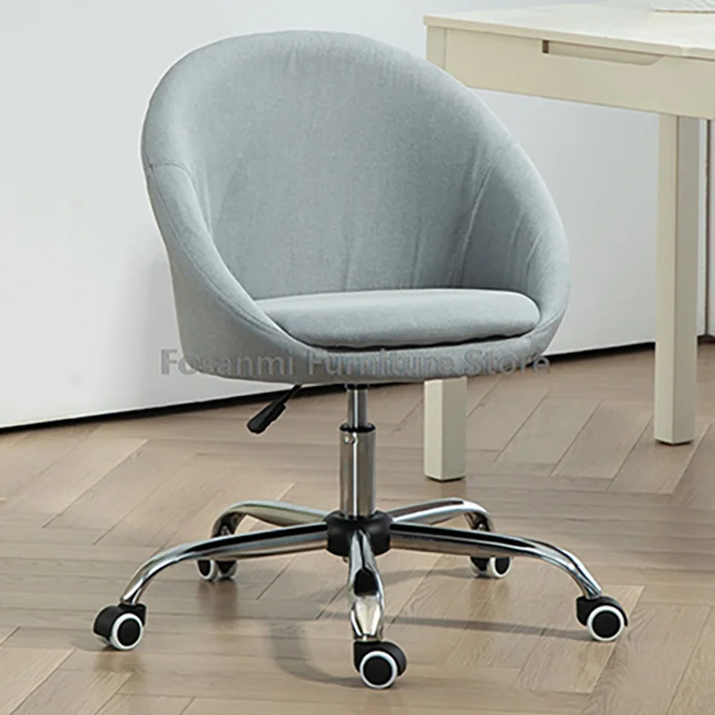 Minimalist Linen Fabric Adjustable Height Desk Chairs Comfortable Home Swivel Vanity Chair Office Computer Chair with Curve Seat