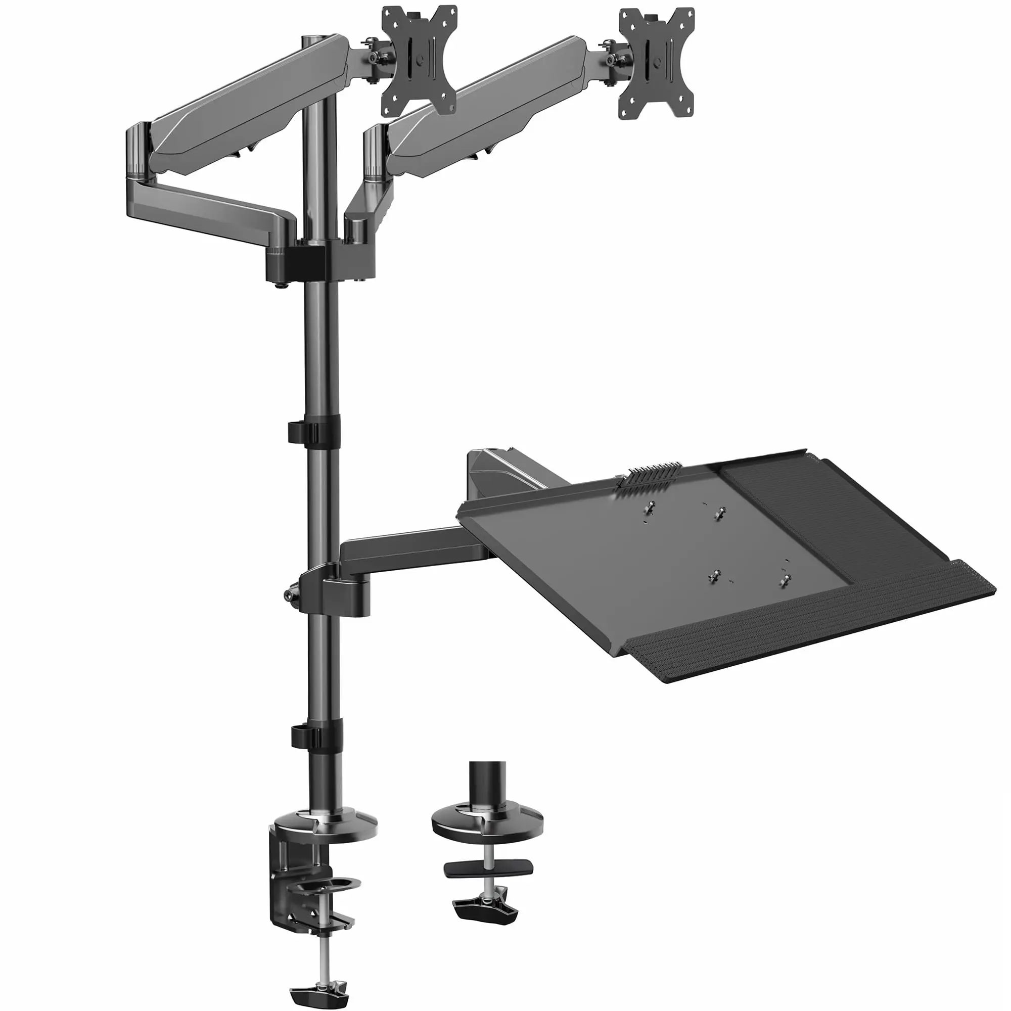 Black Dual Monitor Sit-Stand Height Adjustable Workstation, Standing Desk Mount with Pneumatic Spring, Holds 2 Screens