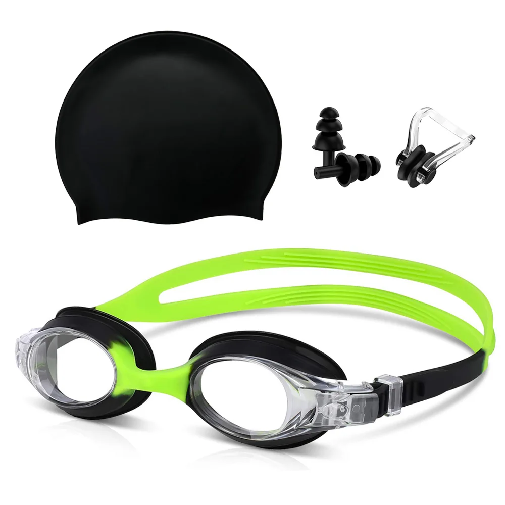 Kinder-Schwimm brille und Silikon-Bade kappe mit Nasenclip-Ohr stöpseln, wasserdicht, kein undichter UV-Schutz gegen Nebel für Jungen, Mädchen – Detail 17