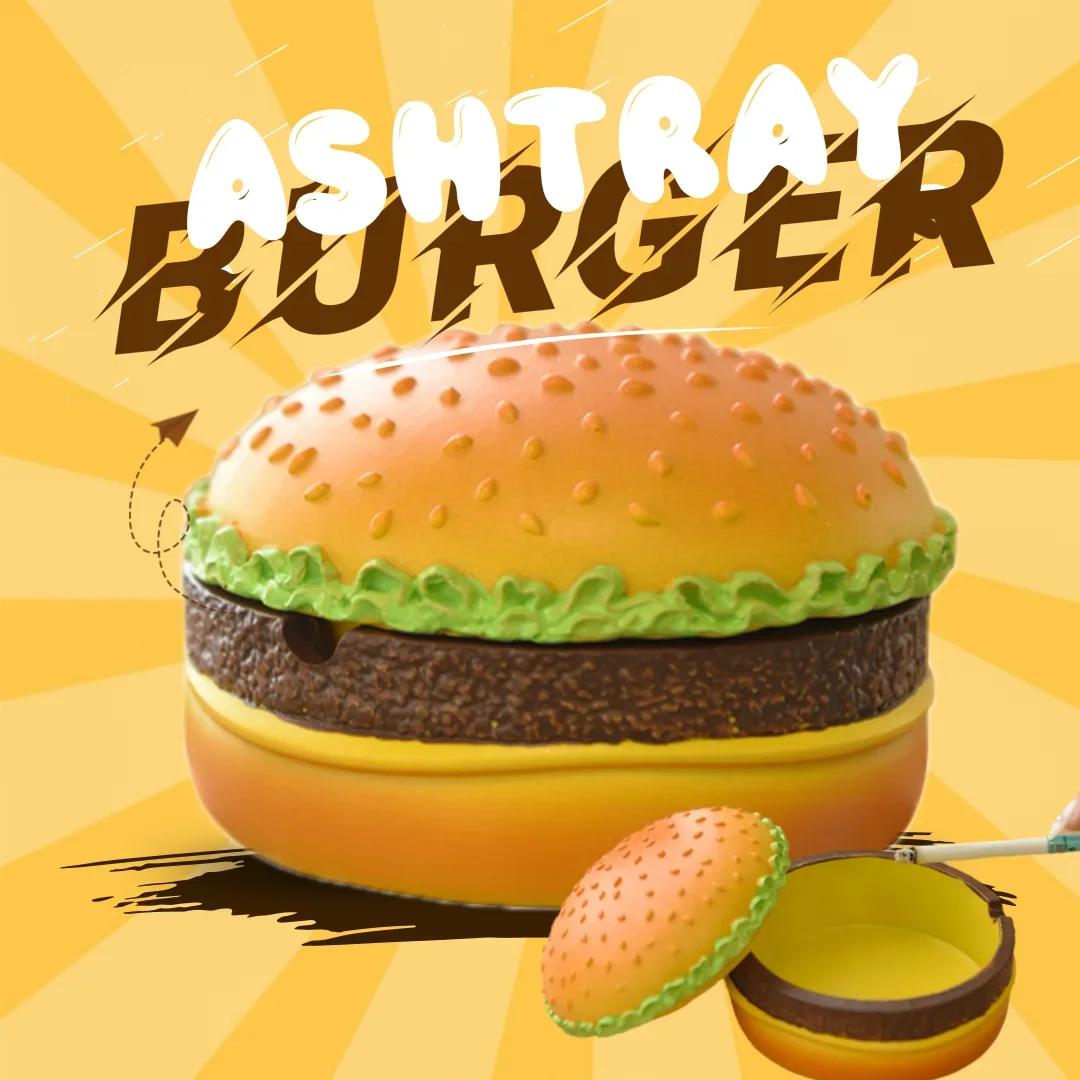 Cute Hamburger Shaped Ashtray Dustproof Home Office Desktop Decoration Ornament Creative Practical Gift Idea for Father Husband