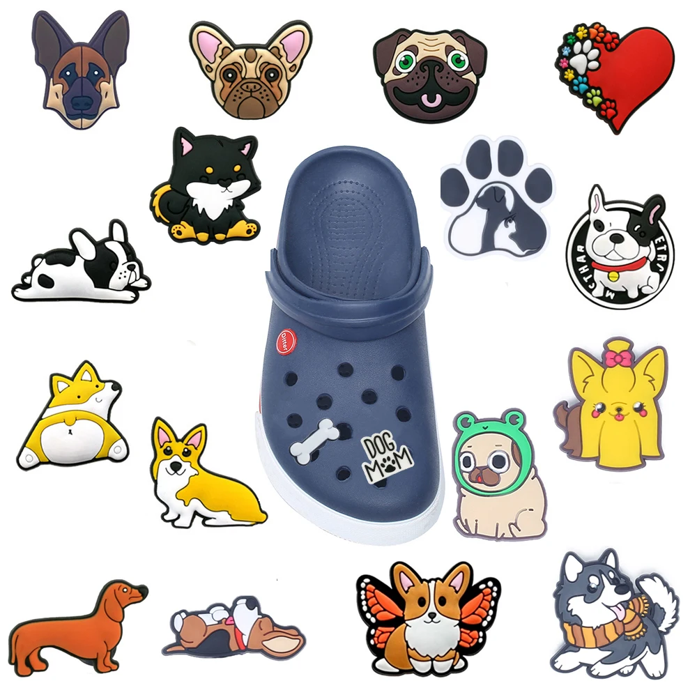 Single sale 1pcs Dog series Shoe Charms PVC Accessories DIY Shoe Decoration For Kids X-mas Gifts