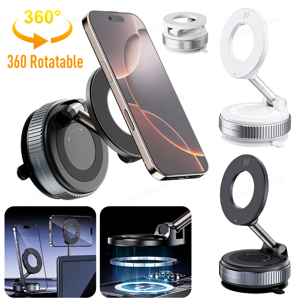 

Магнитный автомобильный держатель для мобильного телефона, вакуумная адсорбция 360° ° Вращающийся сверхпрочный всасывающий кронштейн для смартфона Iphone12-16