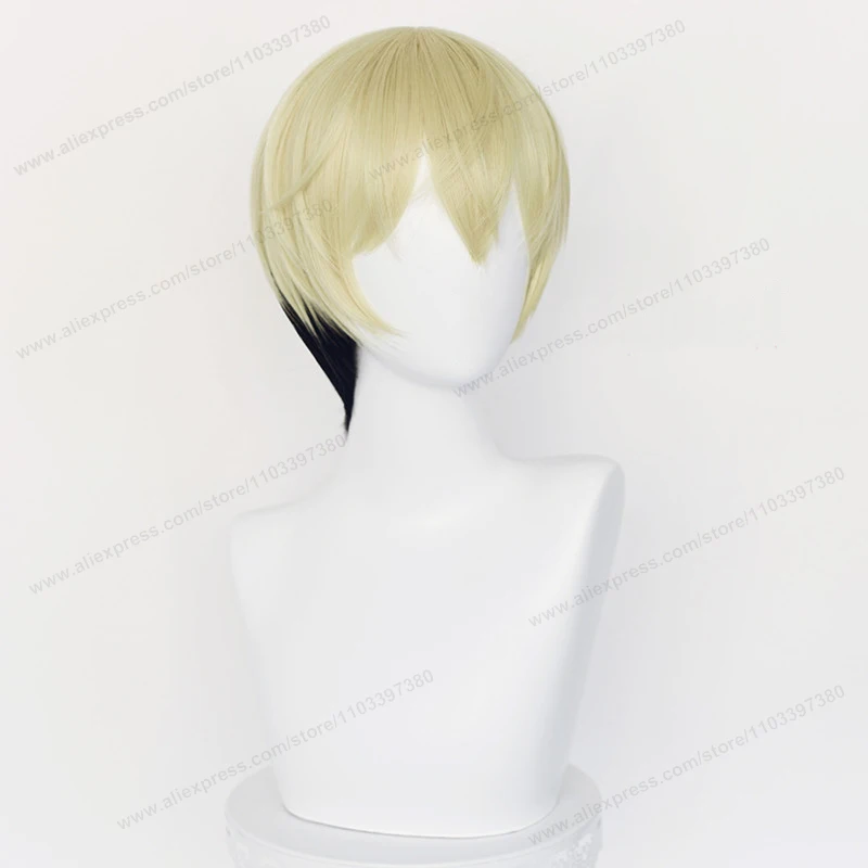 Chifuyu Matsuno Cosplay Pruik 32Cm Kort Zwart Blond Haar Anime Hittebestendige Synthetische Pruiken