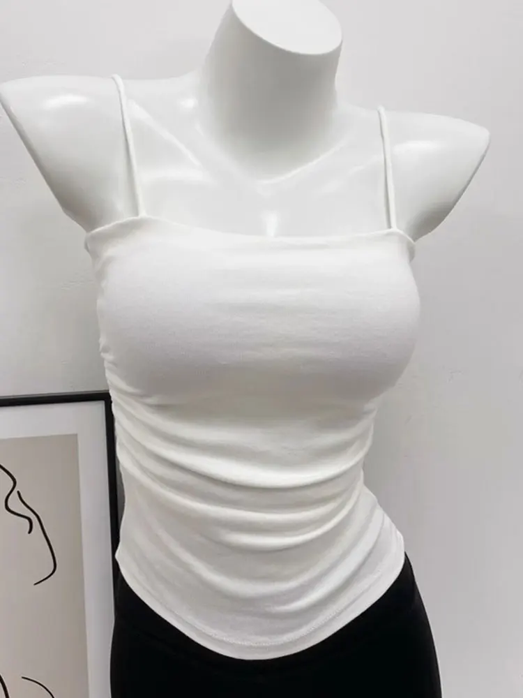White Strapless Vest Women Summer Inner Wear with Chest Pad Beautiful Back Bra Integrated American Style Hanging Neck Top
