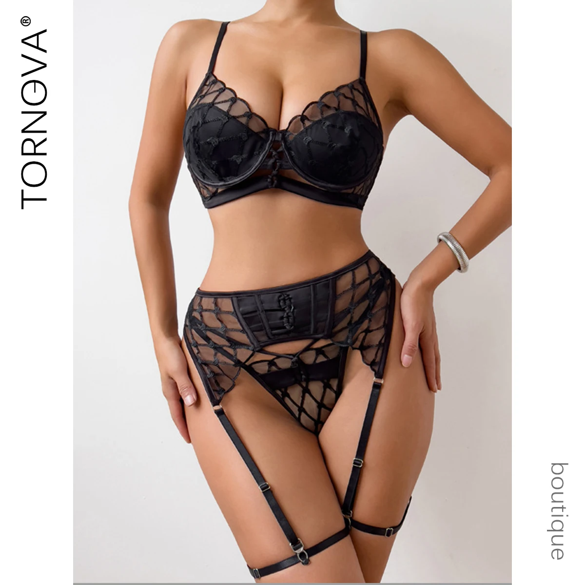 

Эротическое нижнее белье Tornova с бриллиантами, прозрачное кружевное ажурное лоскутное белье с открытой спиной, горячий соблазнительный роскошный сетчатый комплект нижнего белья