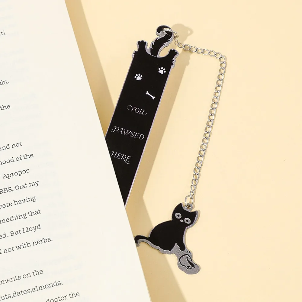 Segnalibri in metallo con gatto carino con catena, segnapagina con citazione "You Pawsed Here", cancelleria felina stravagante per gli amanti dei libri e dei gatti