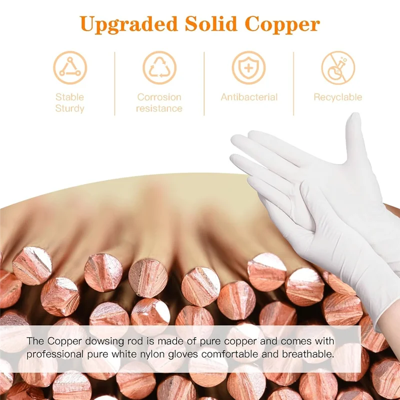 B98A-Pure Copper Dowsing Rods 2PCS, Divining Rods Withpendulum & Divination Mat Forwater (Along Withbag & Gloves)