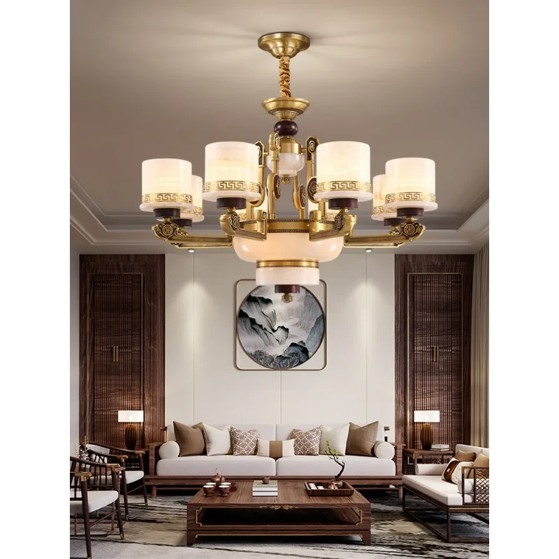 

New Chinese style all copper and jade chandelier Chinese style duplex building