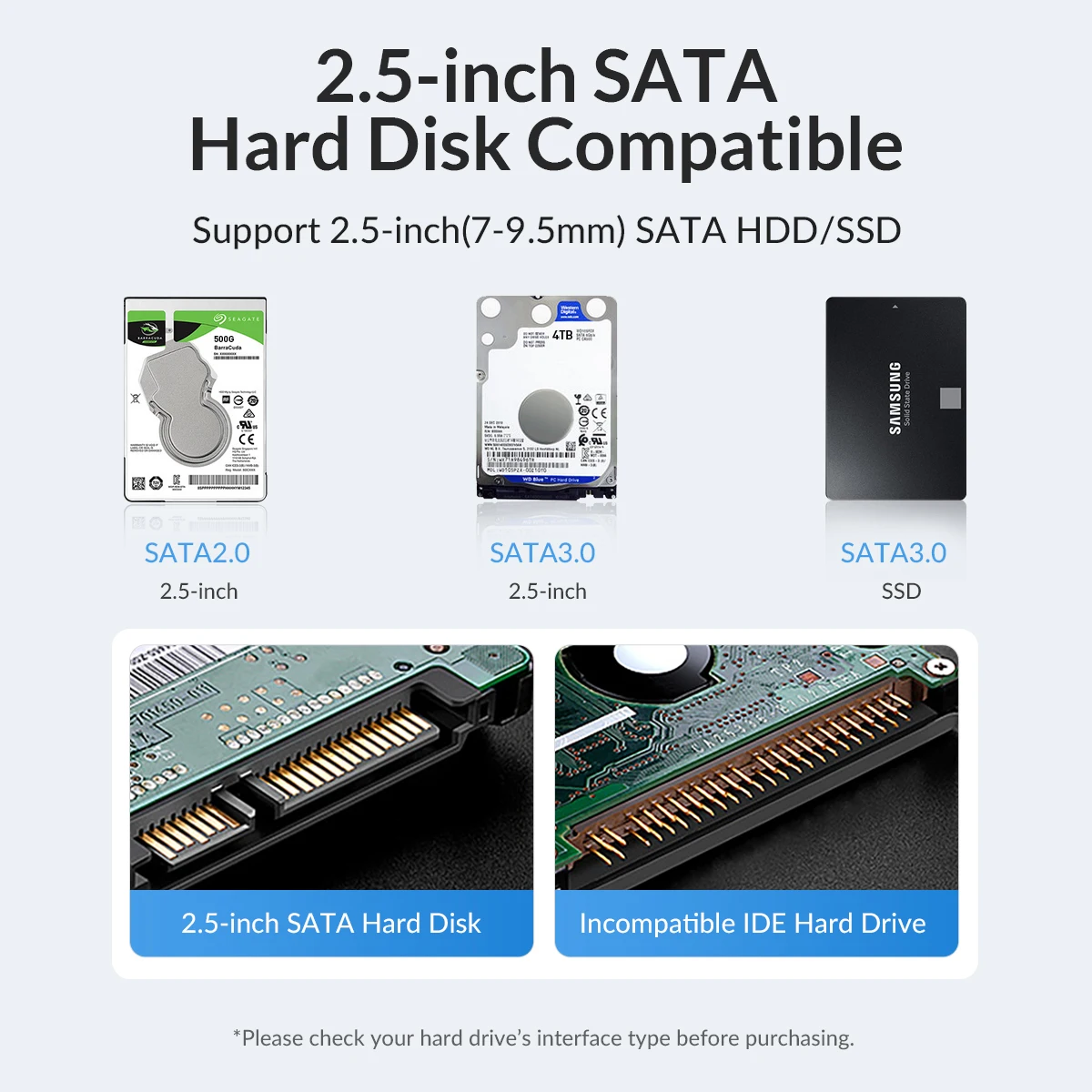 ORICO 2,5-Zoll-Festplattengehäuse USB Typ-C SATA 5Gbps für SSD HDD 9,5 7mm Externes Festplattengehäuse für PC – Detail 12