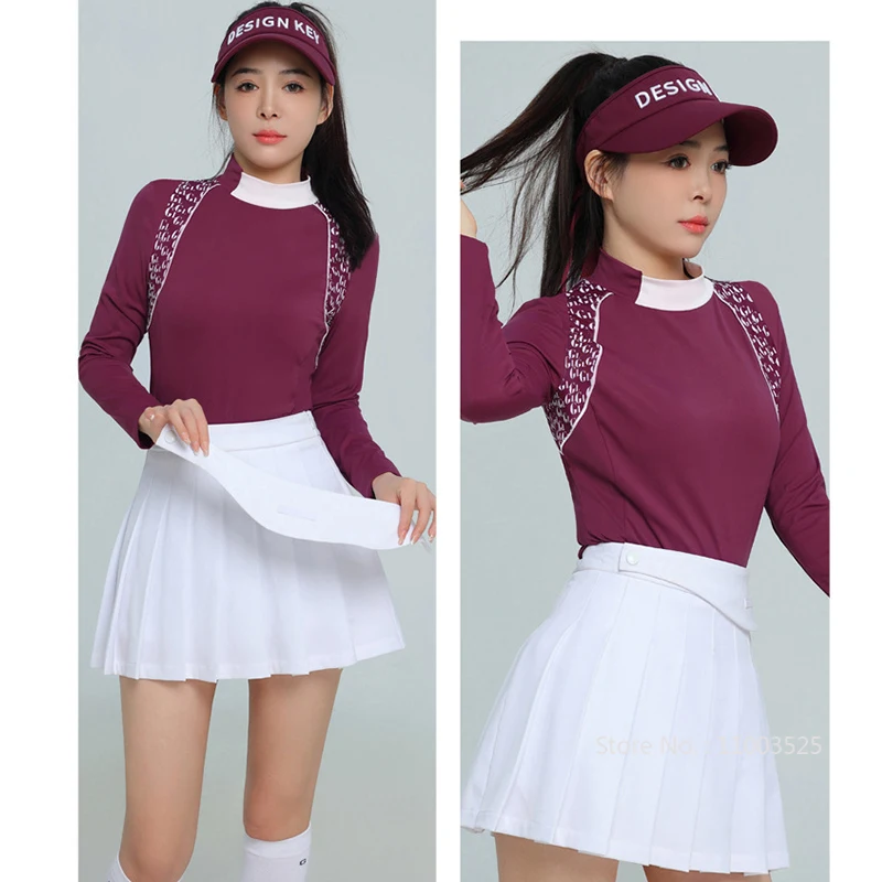 G-LIFE Golf Women Autumn New T-shirt Pleated Skirt Quick-drying Long-sleeved Sports Top Stand Collar Jersey Tennis Golf Skorts