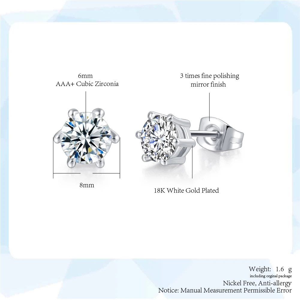 Серьги-гвоздики женские, розовое золото, с фианитами, E036, E035