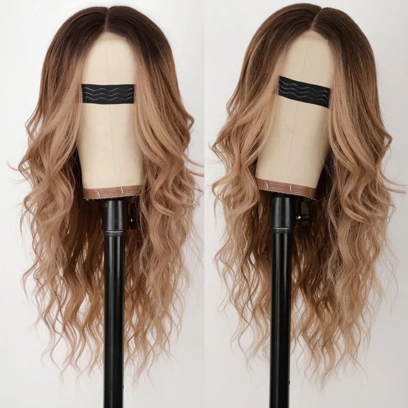 

European and American women's fashion long curly with bangs, gradient style, large waves, synthetic fiber wig