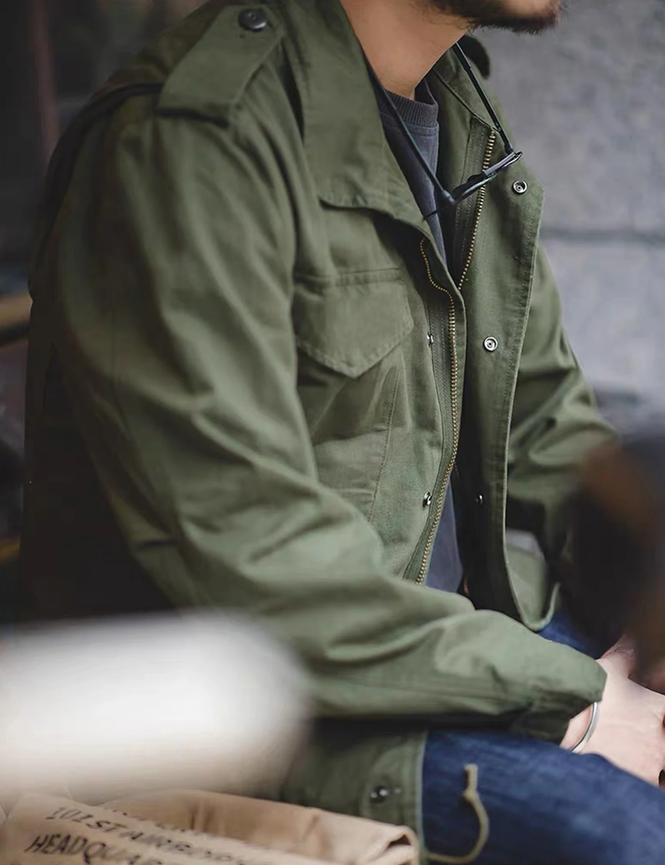 سترة M65 الميدانية، سترة عسكرية للرجال، سترة ريترو متعددة الجيب بياقة بسحاب، 100% قطن