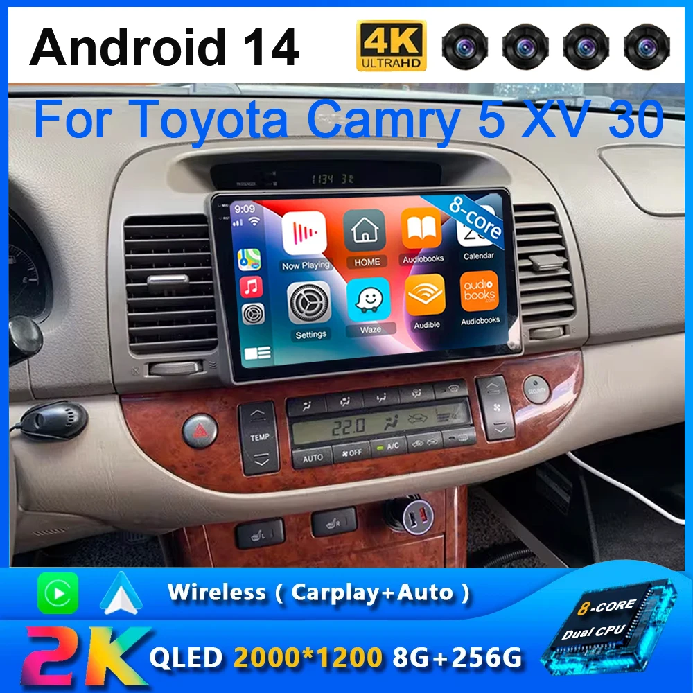 

Автомобильный плеер для Toyota Camry Radio 2 din Android 14 2001 2003-2006, автомобильное радио, мультимедийная навигация, GPS, видеоплеер CAM CarPlay