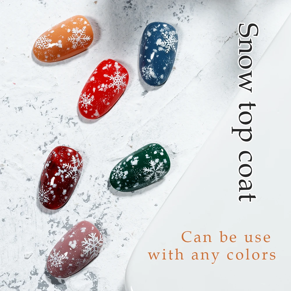 Vendeeni 15ml Fiocco di neve Top Coat Gel Smalto per unghie UV LED Soak Off Gel Vernice Neve rotta Top Coat per Natale Nail Art Design